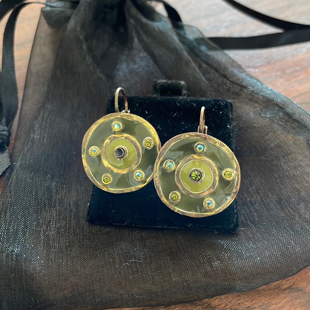 Green earrings with stones